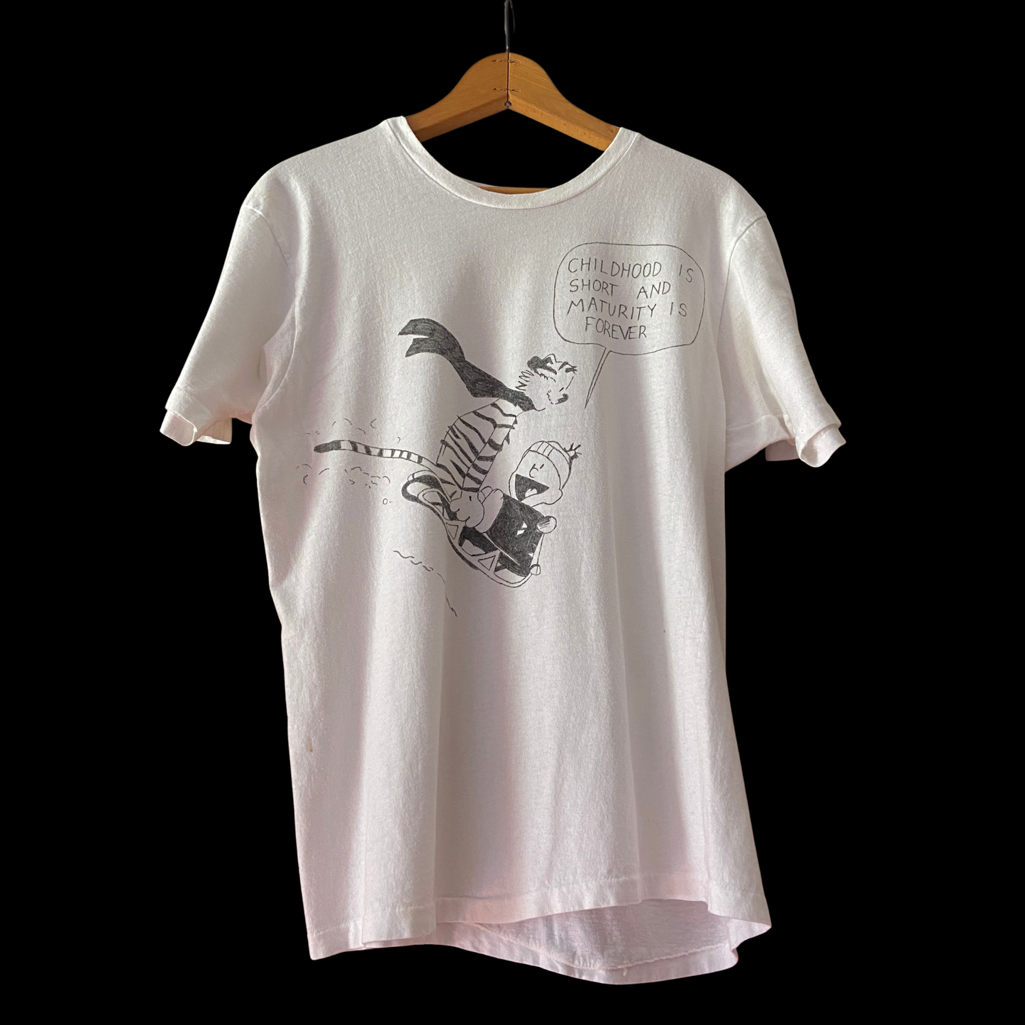 1980s 1990s Calvin and Hobbes Tee Shirt Hand Drawn