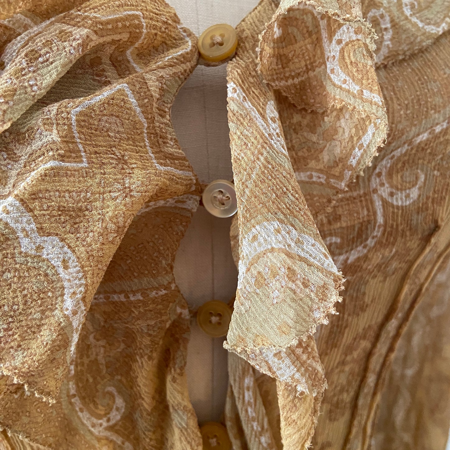 1990s Paisley Silk Gauze Ruffle Top