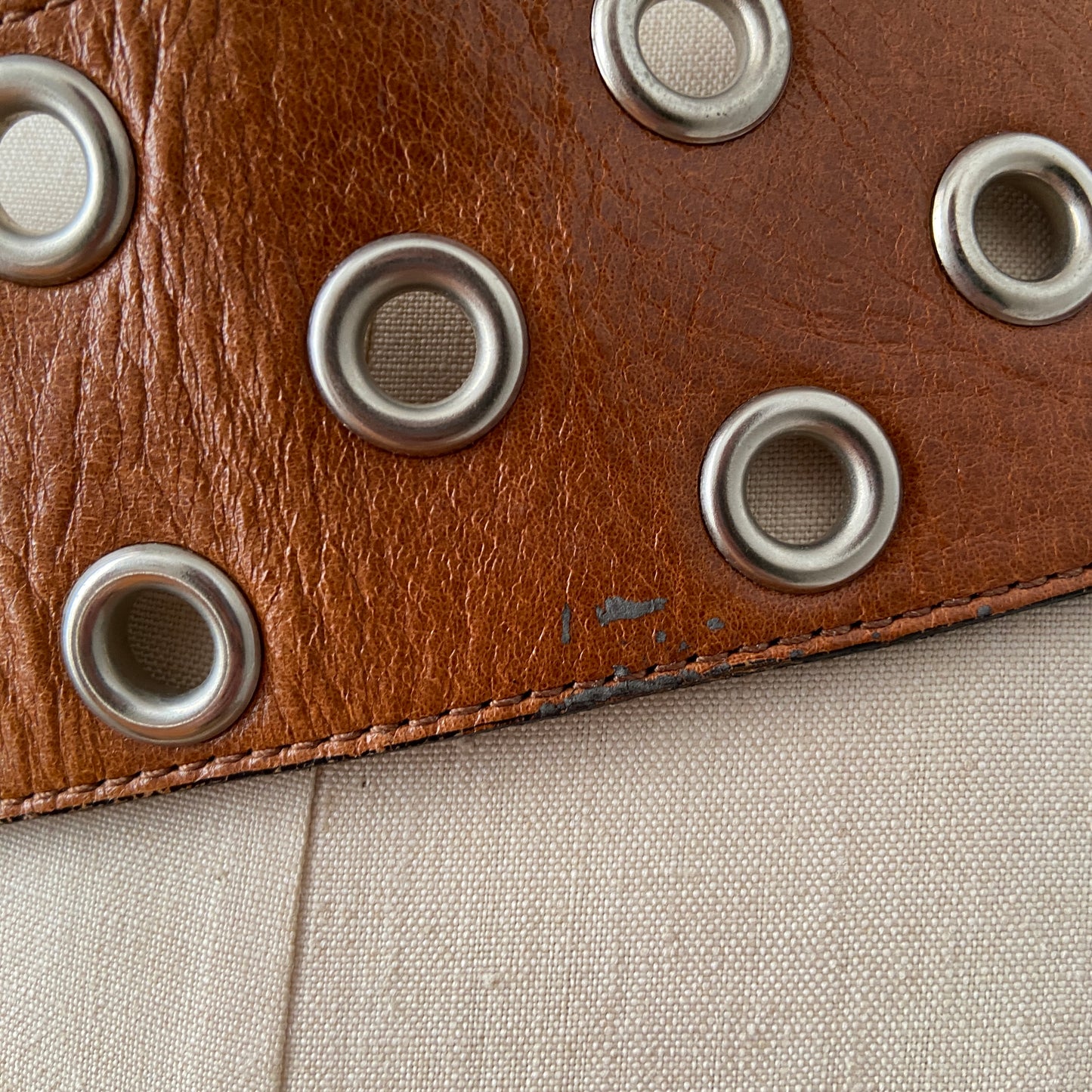 1990s Brown Leather Grommet Belt Custom Made