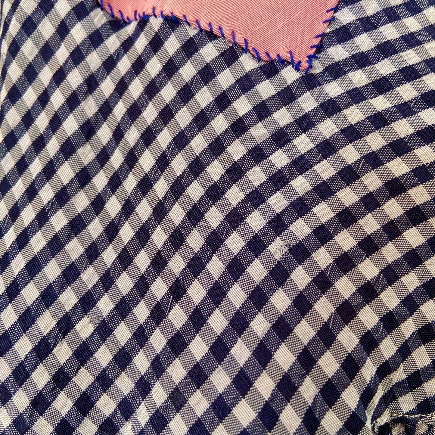 1940s Blue Gingham Rayon Skirt with Patches