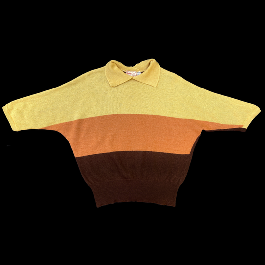 1940s Striped Yellow Orange Brown Jantzen Sweater
