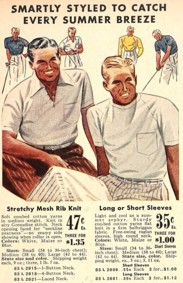 1940s Blue Long Sleeve Pocket Tee Shirt