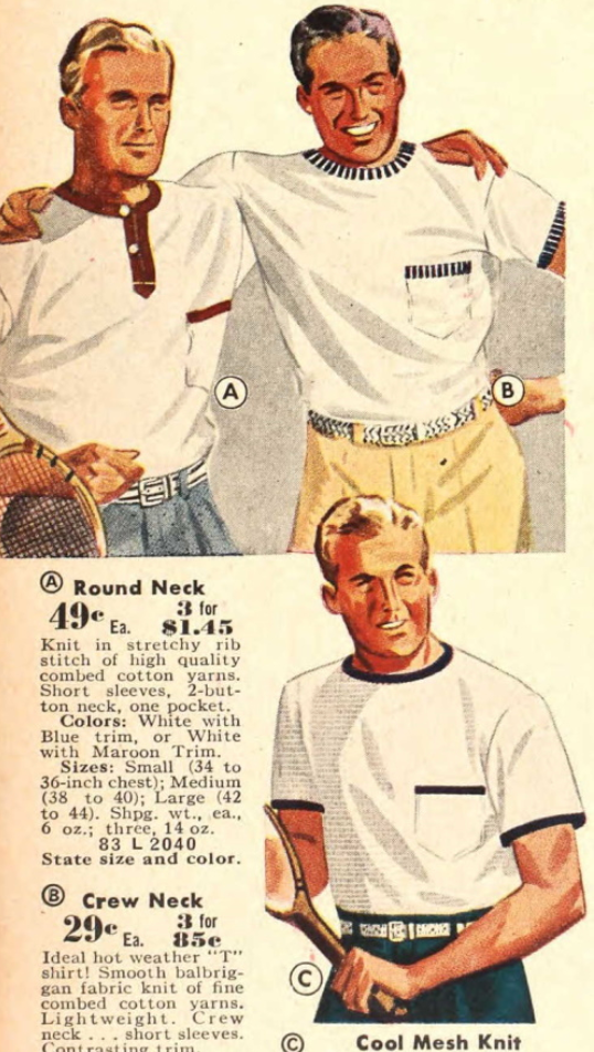 1940s Blue Long Sleeve Pocket Tee Shirt