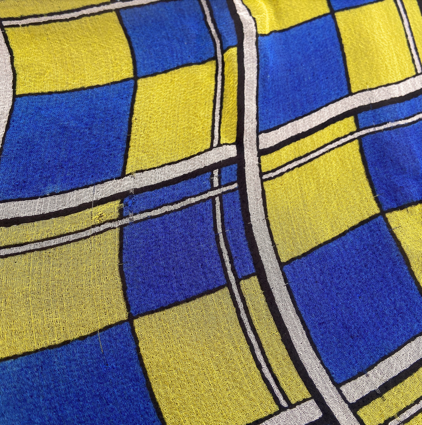 1950s Checkered Silk Scarf Yellow Blue Pink