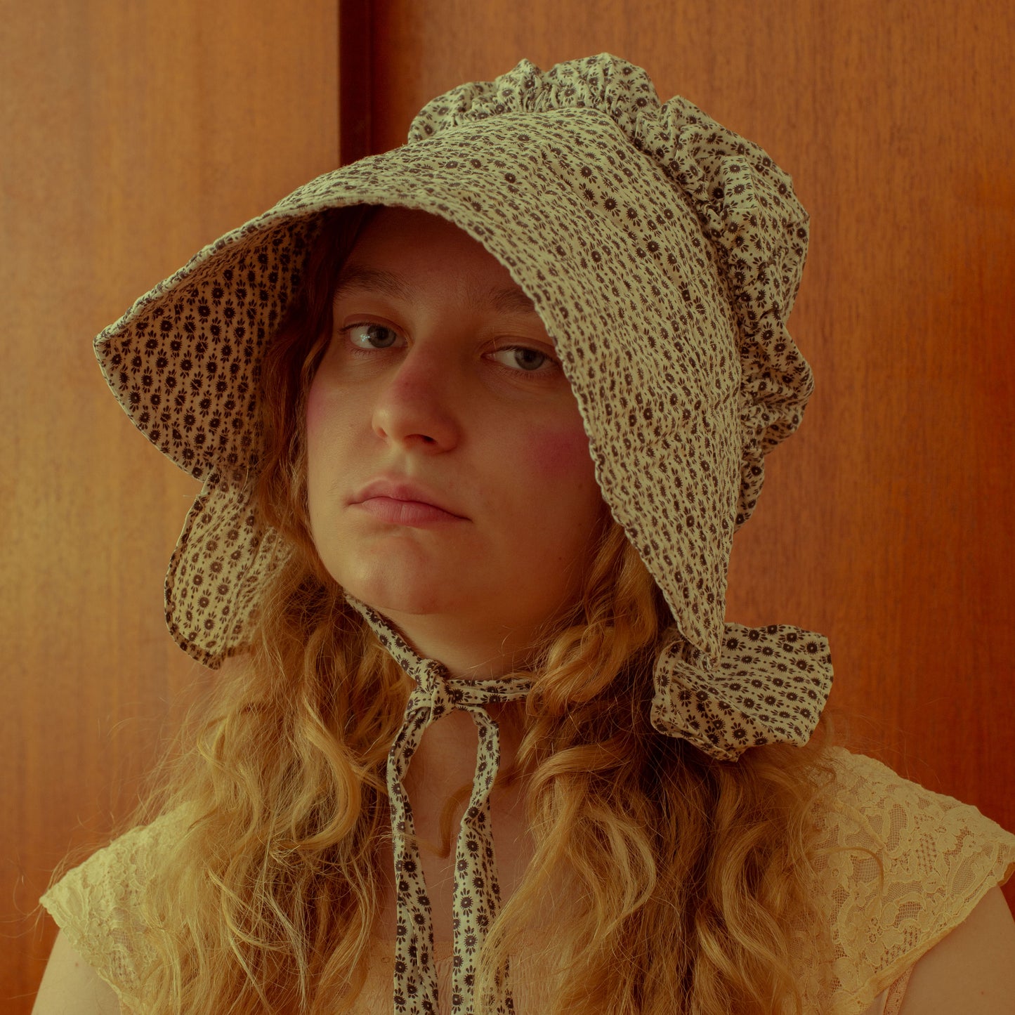 Antique Black + White Calico Bonnet