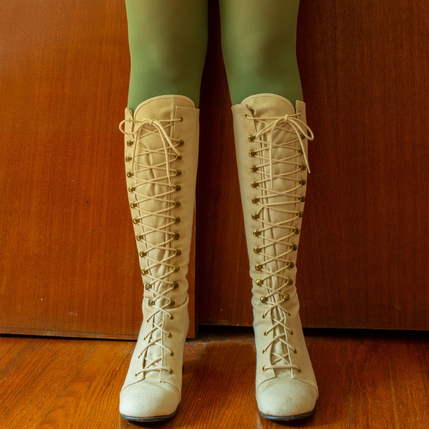 1960s Lace Up White Boots