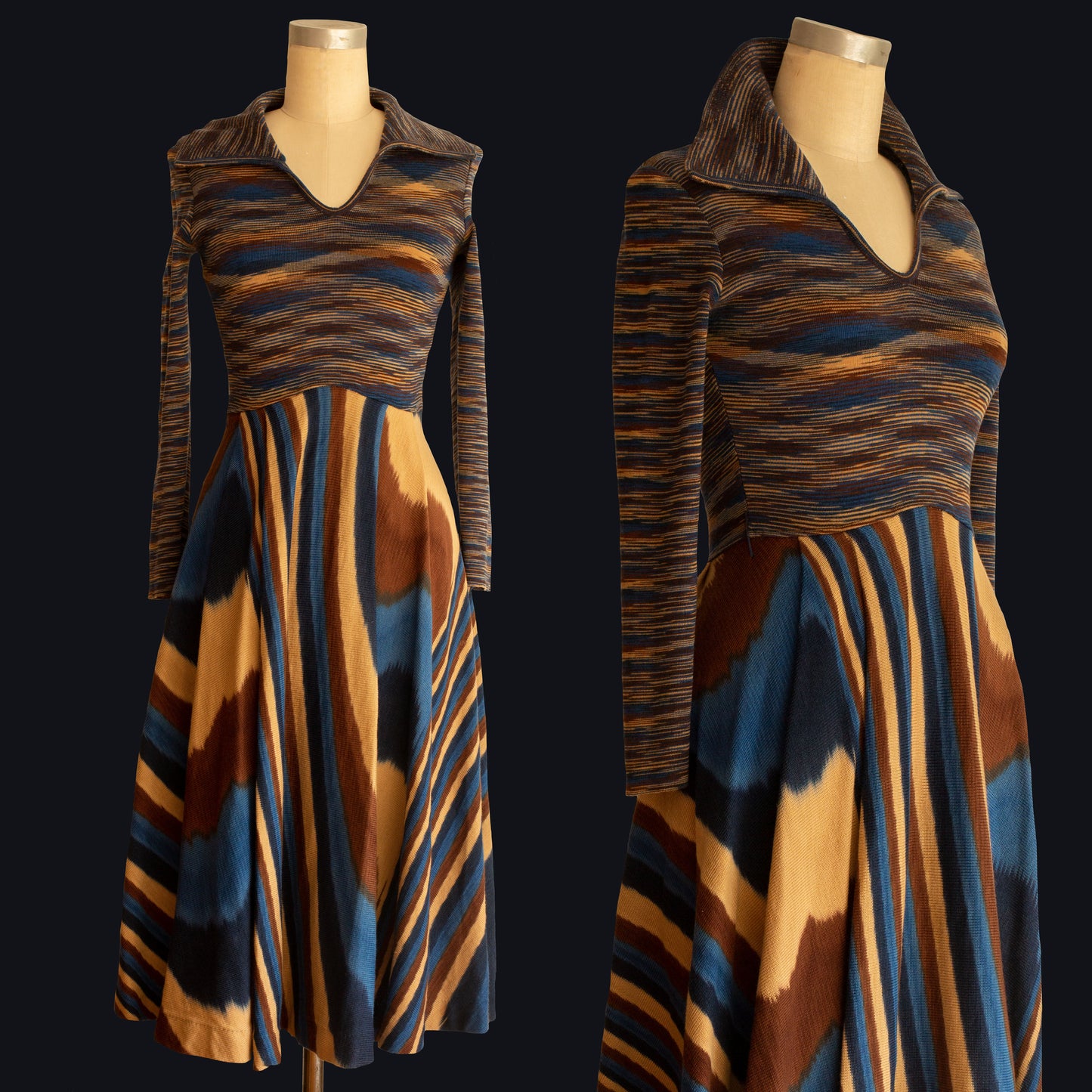 1970s French Intarsia Wool Knit Dress