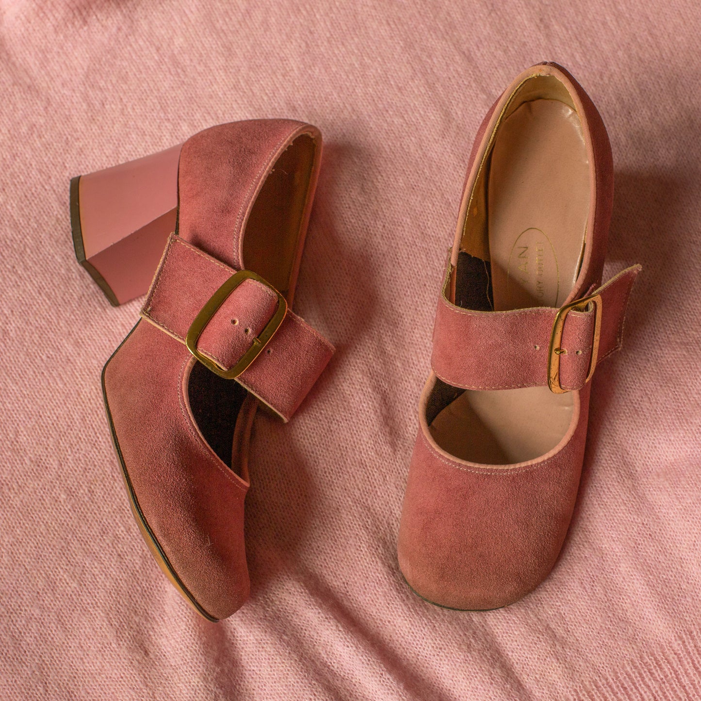 1960s Pink + Blue Mod Buckle Shoes