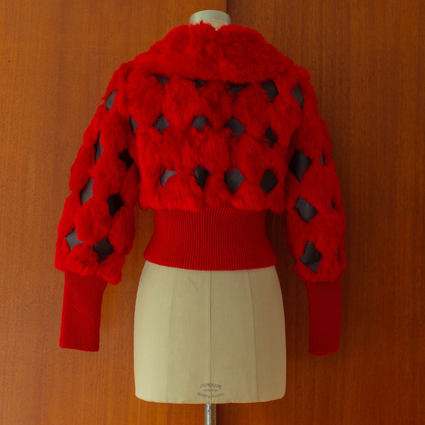 1970s Red Fur + Diamond Leather Jacket