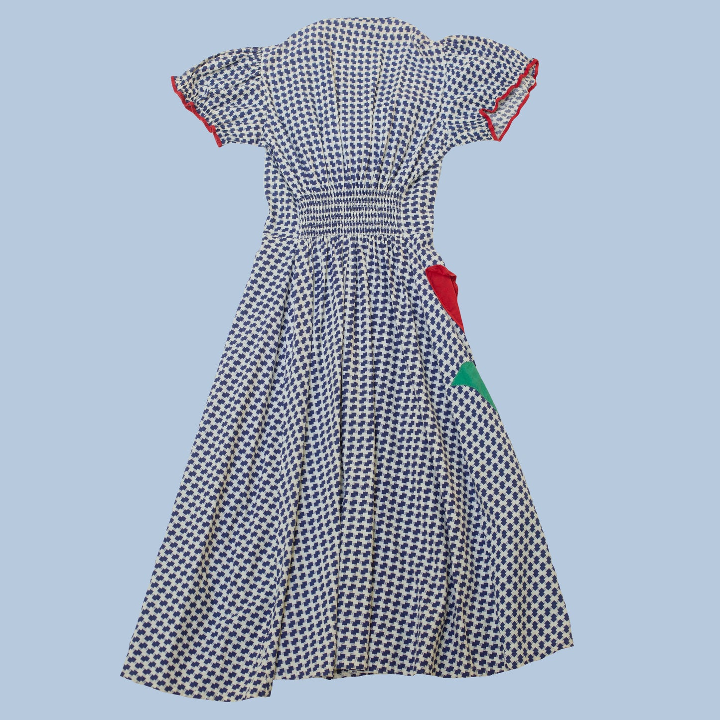 1930s Cotton Floral Pocket Appliqué Wrap Dress