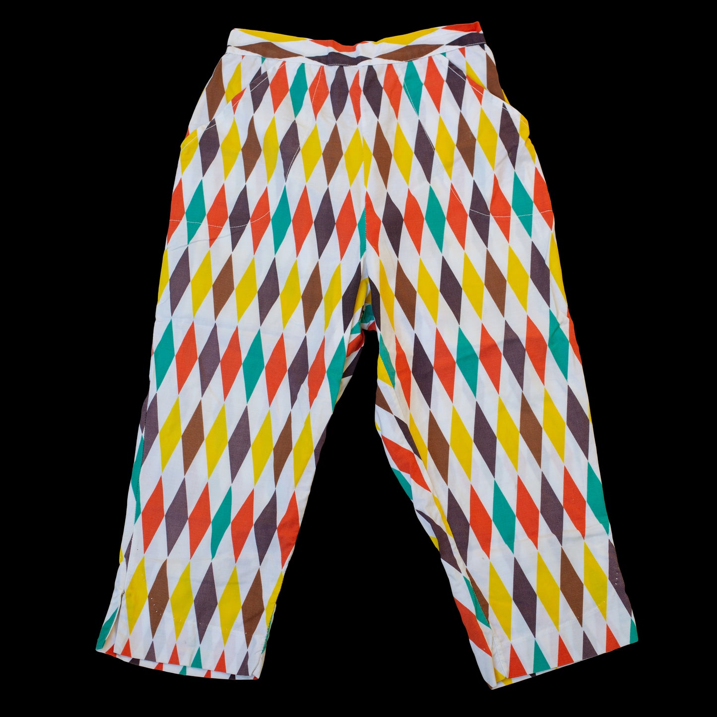1950s Harlequin Print Cotton Pants 26" Waist