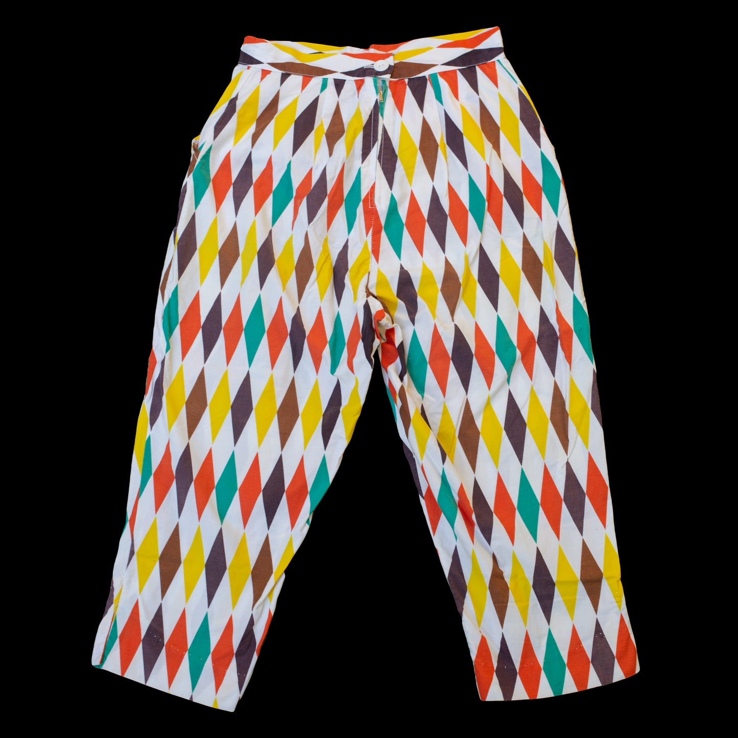 1950s Harlequin Print Cotton Pants 26" Waist