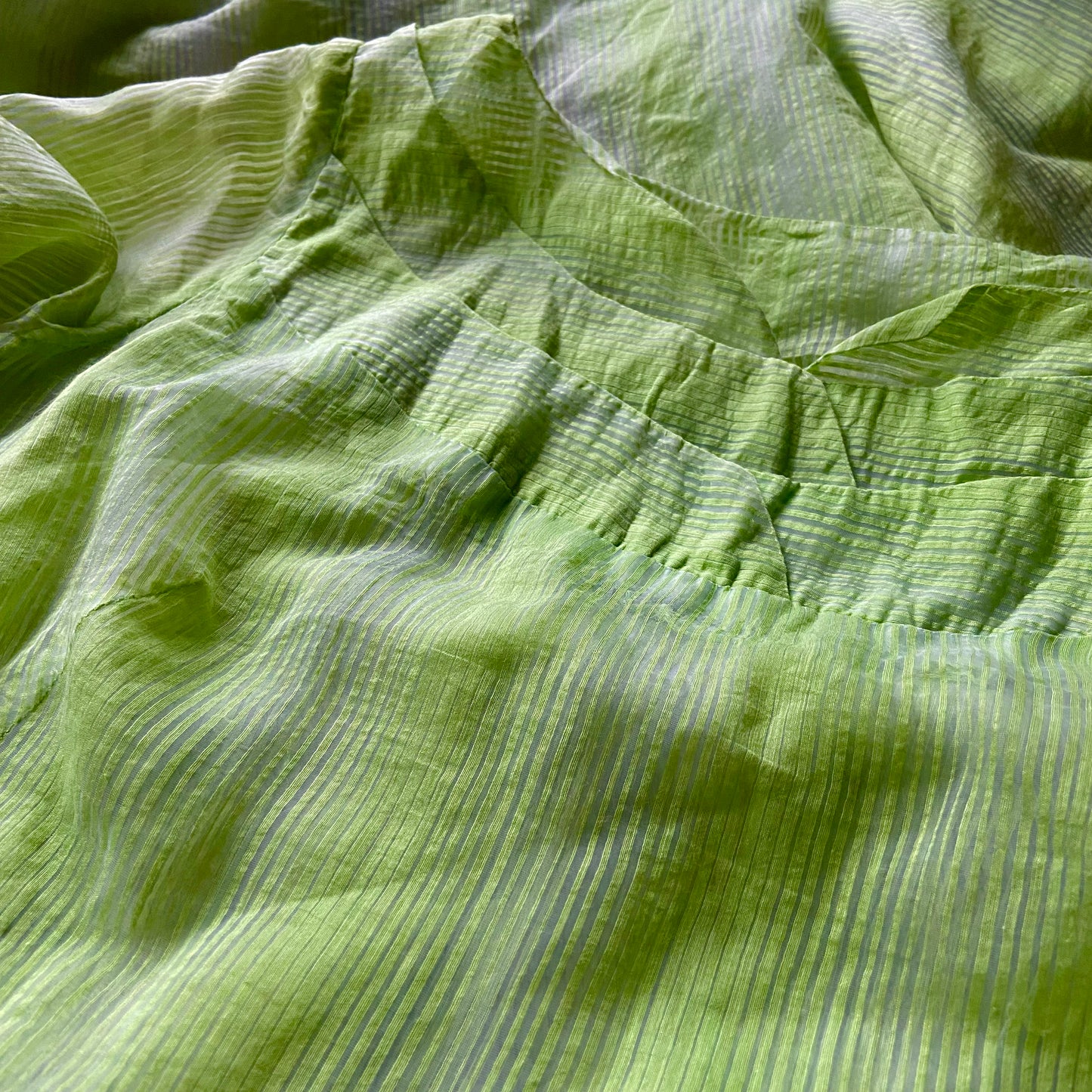 1930s Cotton Gauze Celery Green Striped Dress