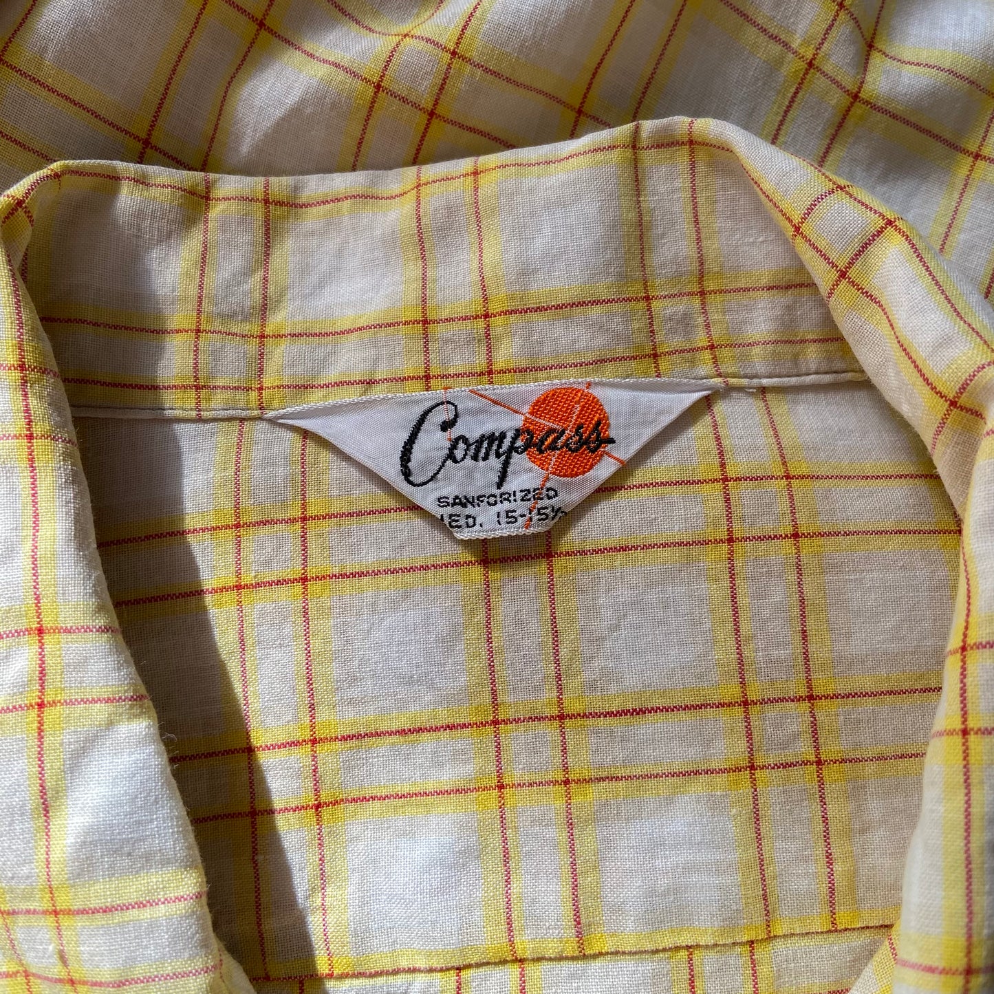 1940s Yellow and Red Plaid Cotton Loop Collar Shirt