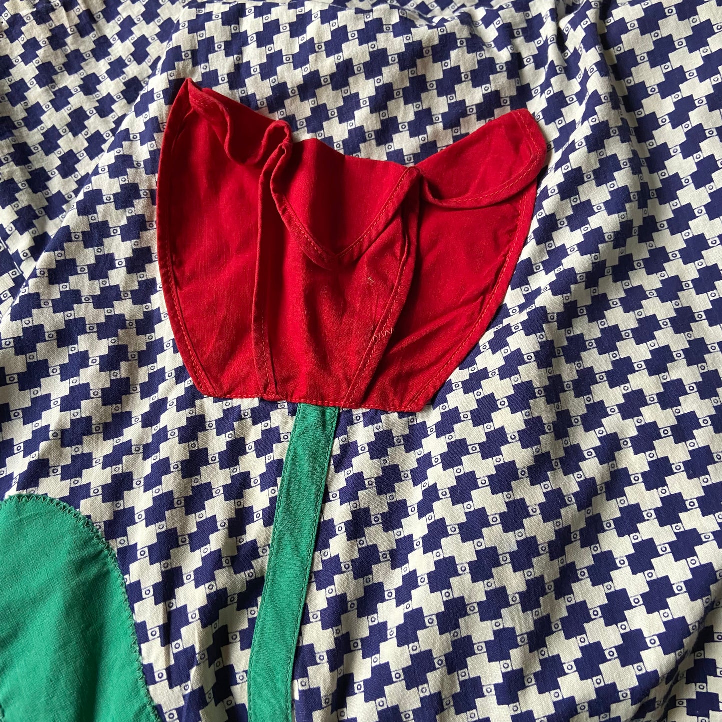 1930s Cotton Floral Pocket Appliqué Wrap Dress