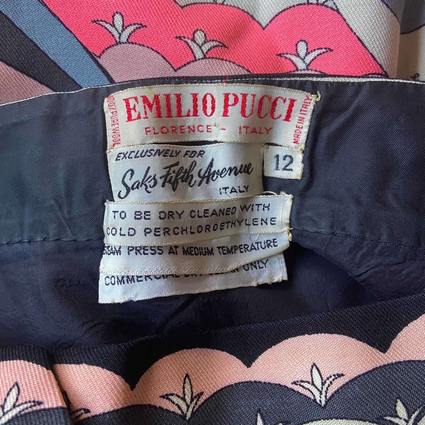 1960s Pink + Black Pucci Skirt 28" Waist