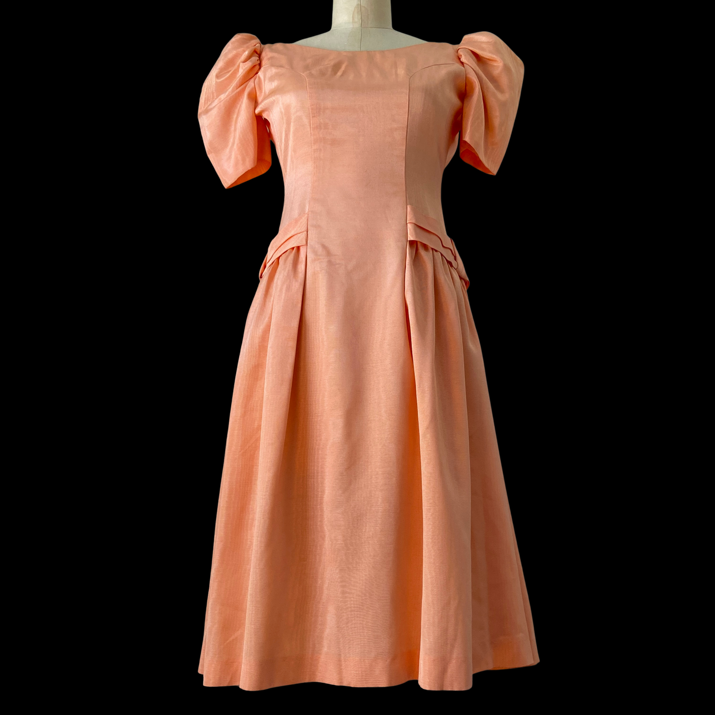 1980s Pink Dress Puff Sleeve Moire