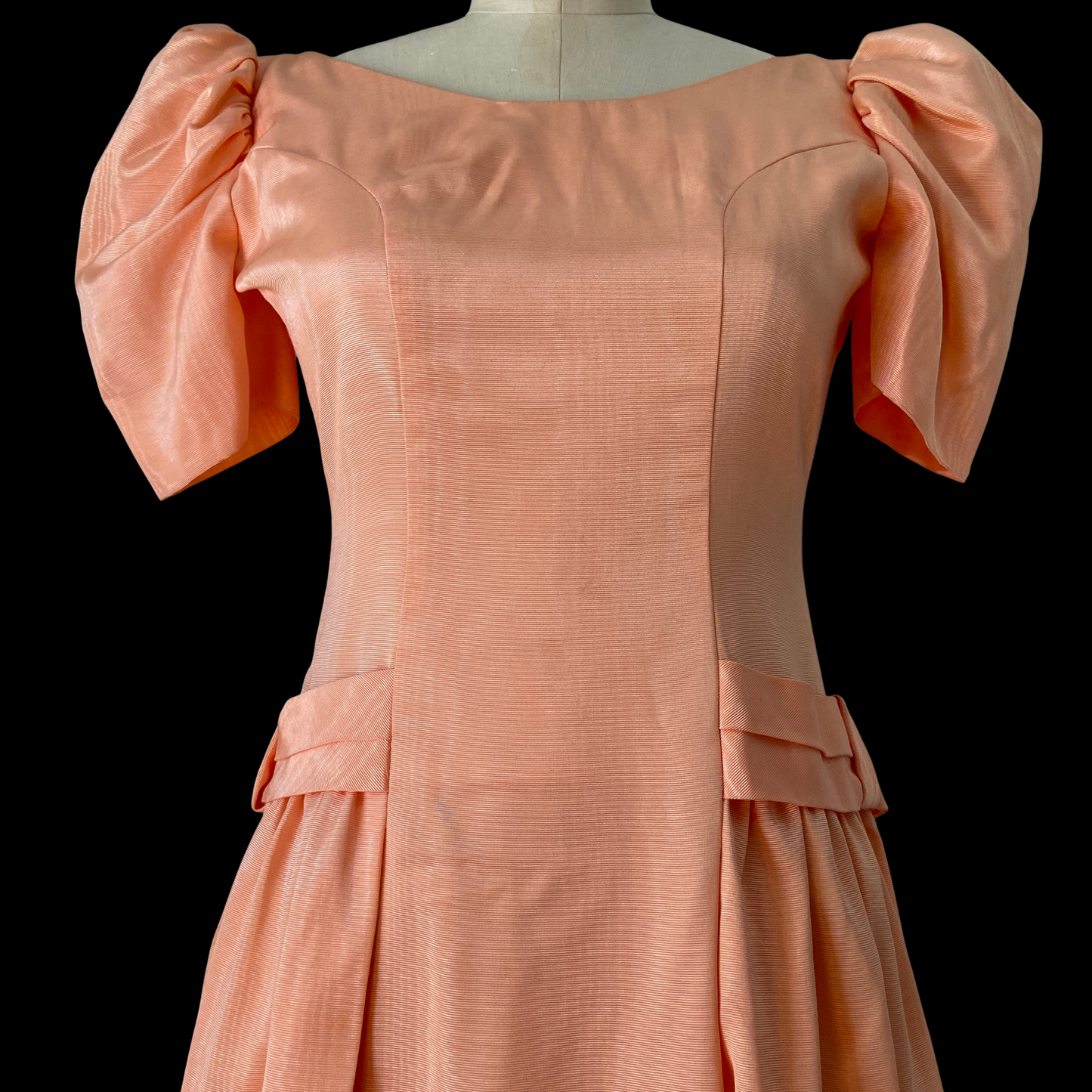 1980s Pink Dress Puff Sleeve Moire