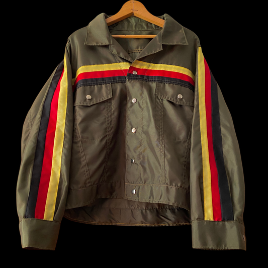 1970s Green Striped Nylon Trucker Jacket