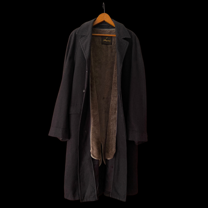 1950s Black Plaid Wool Overcoat