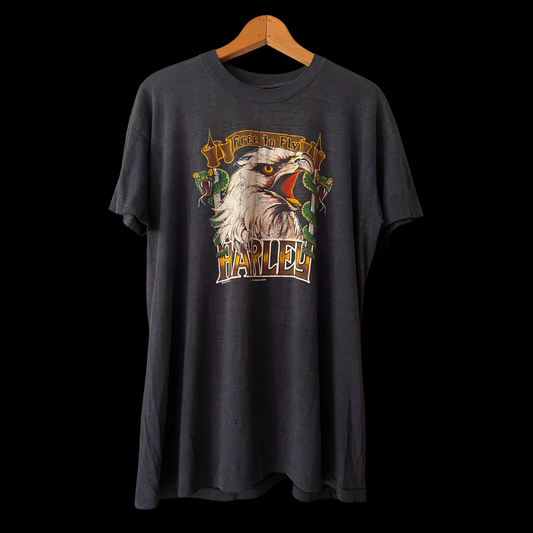 1980s Harley Davidson "Free to Fly" 3D Emblem Tee