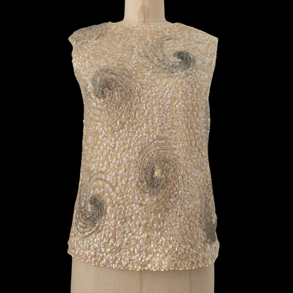1960s Sequin and Beaded Swirl Wool Top