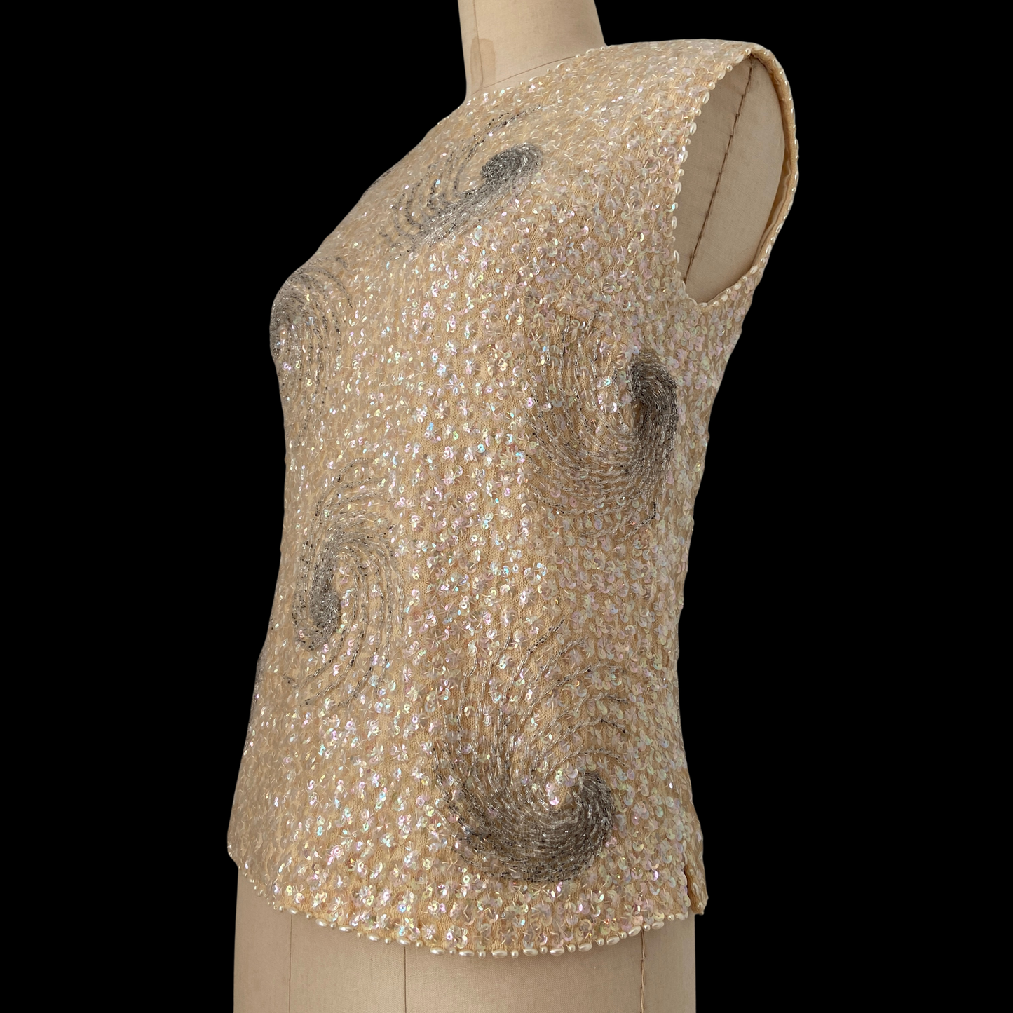 1960s Sequin and Beaded Swirl Wool Top