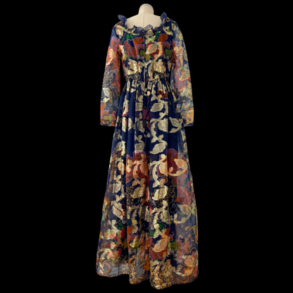1970s Oscar De La Renta Silk Organza and Lurex Maxi Dress
