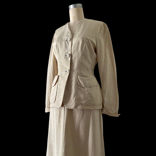1940s Cream Silk Suit