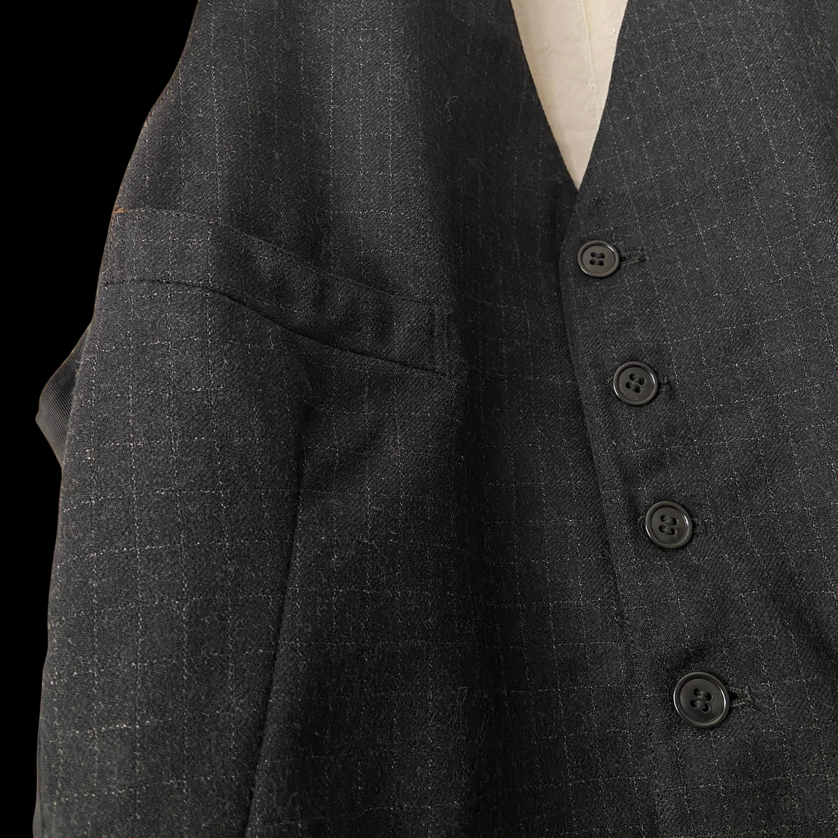 1930s Black Windowpane Wool Waistcoat Vest