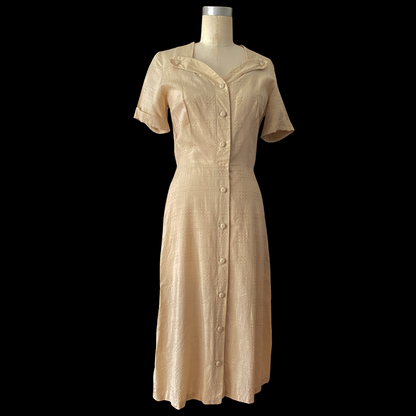 1940s 1950s Cream Cotton Shirt Dress