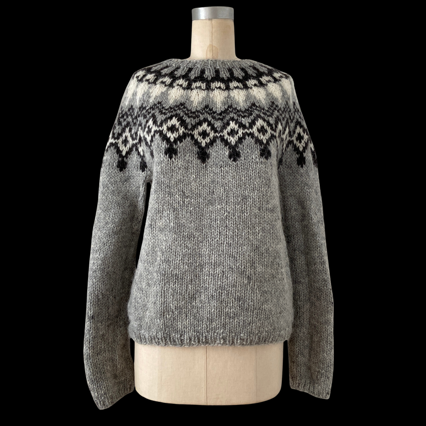 1980s Icelandic Lopapeysa Hand Knit Mohair Wool Sweater