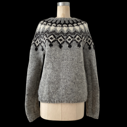 1980s Icelandic Lopapeysa Hand Knit Mohair Wool Sweater