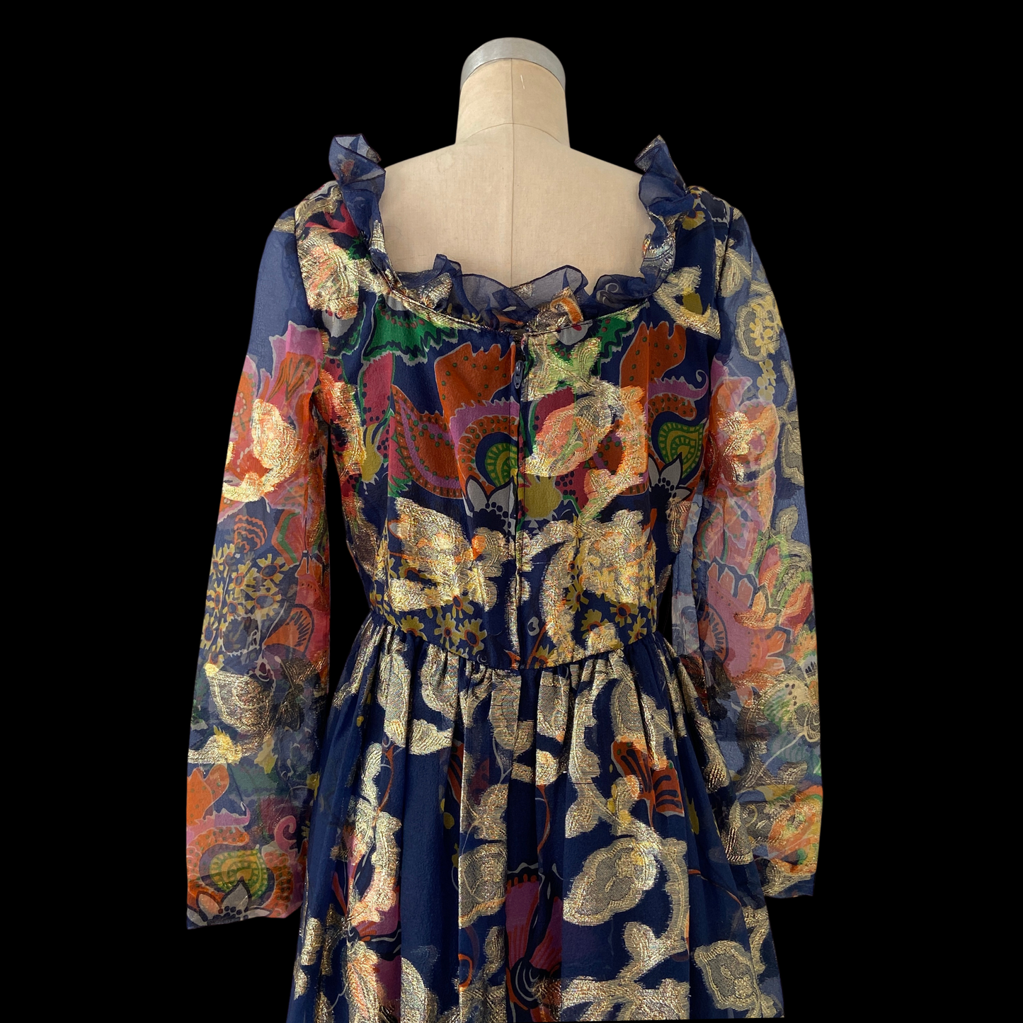 1970s Oscar De La Renta Silk Organza and Lurex Maxi Dress