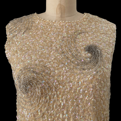 1960s Sequin and Beaded Swirl Wool Top