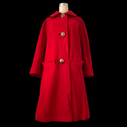 1950s Red Wool Coat with Gold Buttons