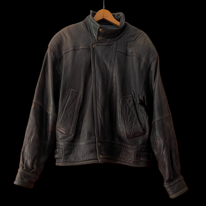 1980s Leather Distressed Bomber Jacket Buckle Back M. Julian