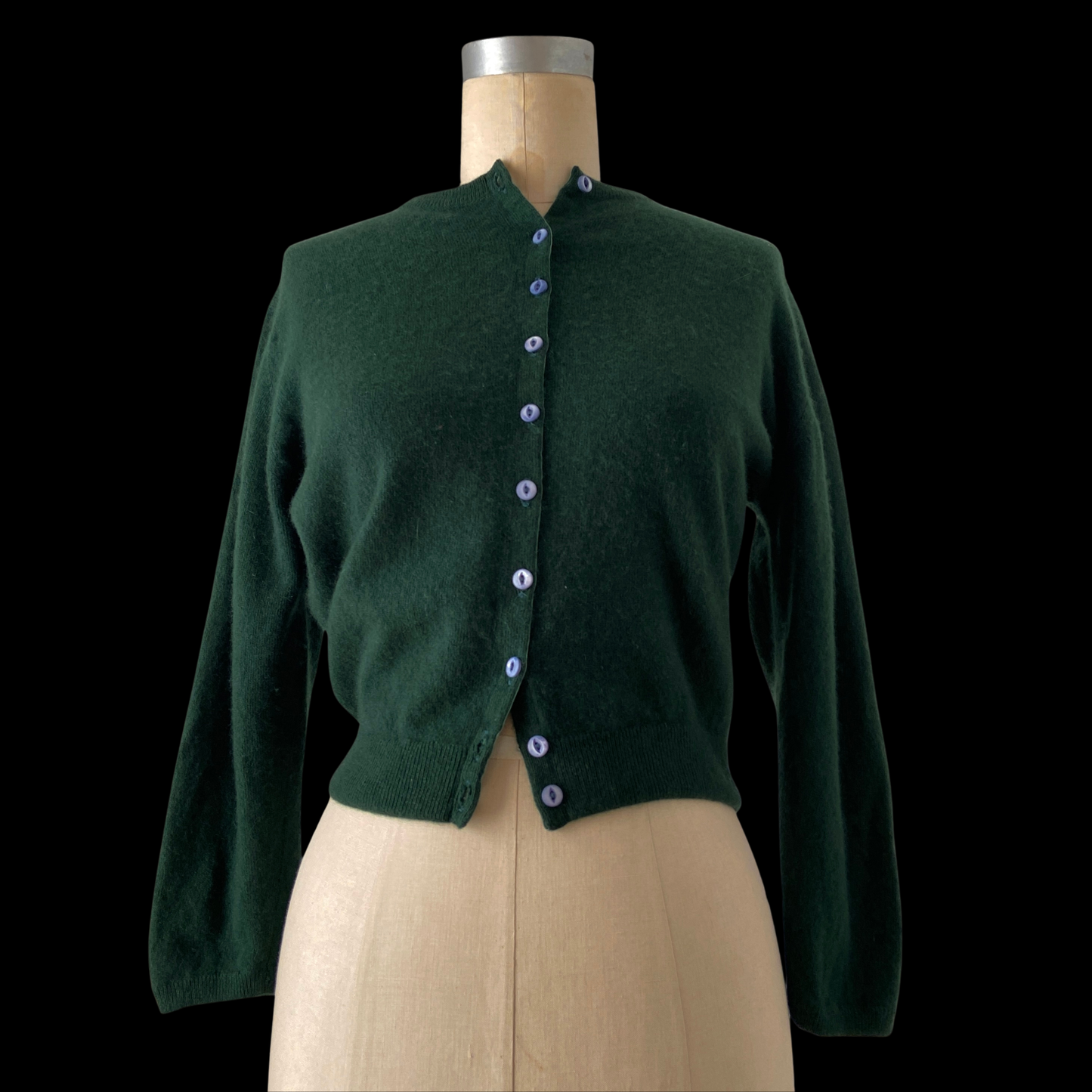 1940s 1950s Green Cashmere Cardigan