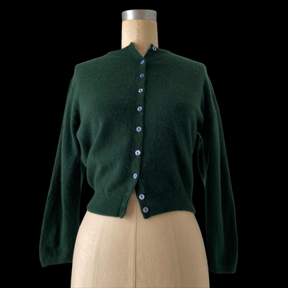 1940s 1950s Green Cashmere Cardigan