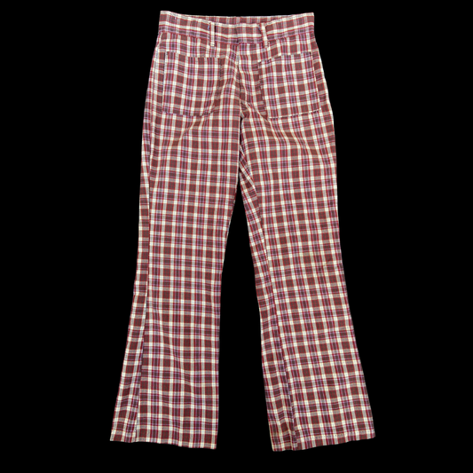 1960s Red Plaid Flare Pants 29 in Waist