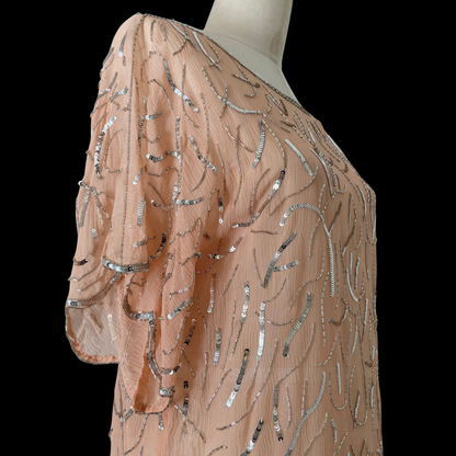 1970s Pink Beaded and Sequined Silk Top