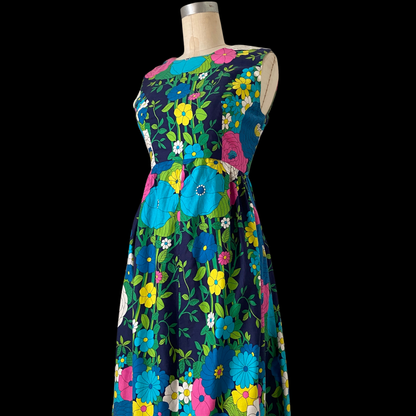 1960s Floral Cotton Maxi Dress