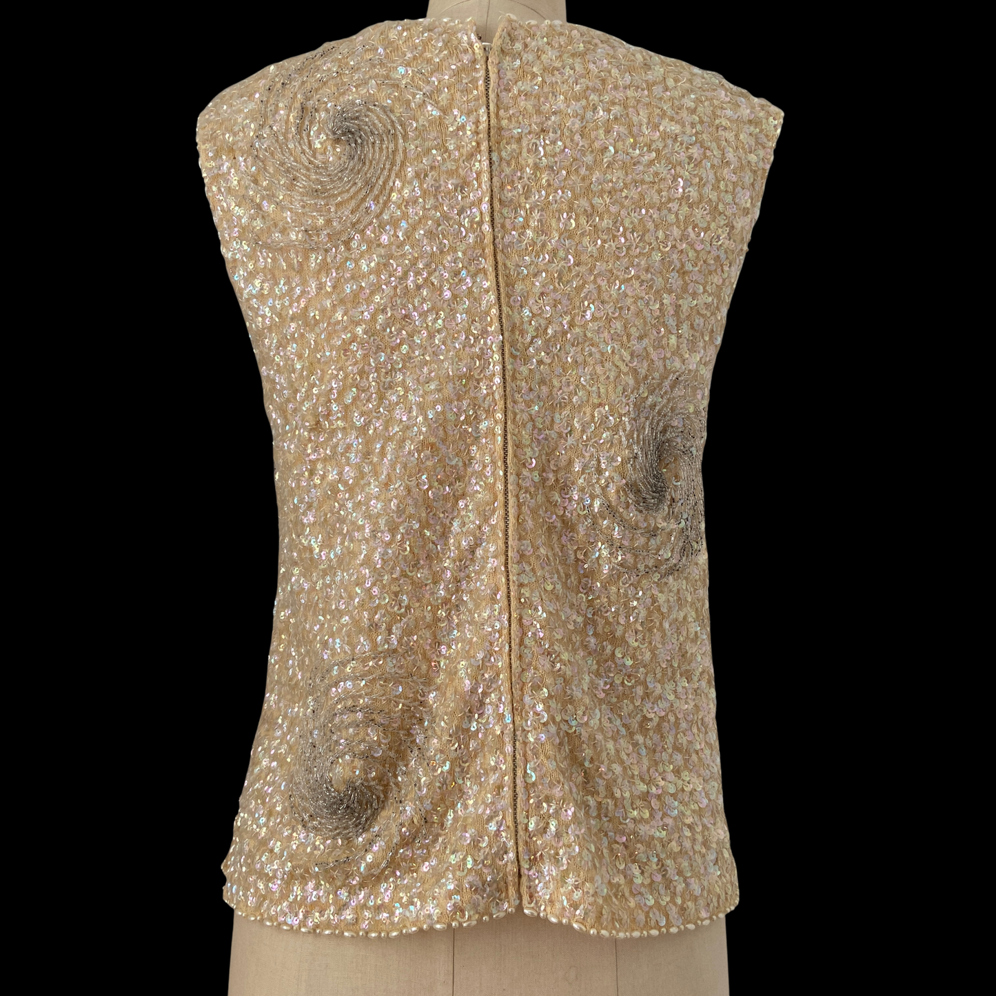 1960s Sequin and Beaded Swirl Wool Top