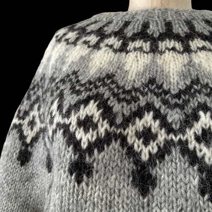 1980s Icelandic Lopapeysa Hand Knit Mohair Wool Sweater