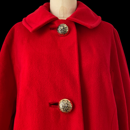 1950s Red Wool Coat with Gold Buttons