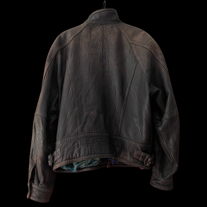 1980s Leather Distressed Bomber Jacket Buckle Back M. Julian