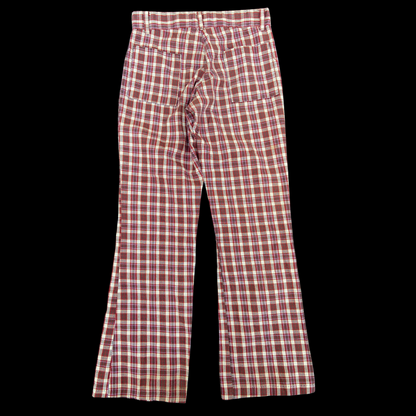 1960s Red Plaid Flare Pants 29 in Waist