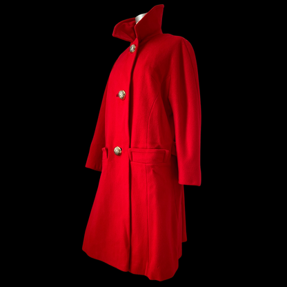 1950s Red Wool Coat with Gold Buttons