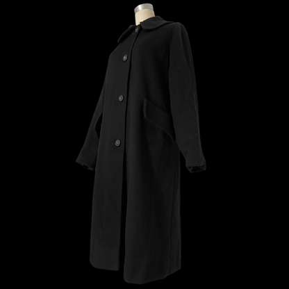 1960s Black Wool Coat Mod Flower Buttons