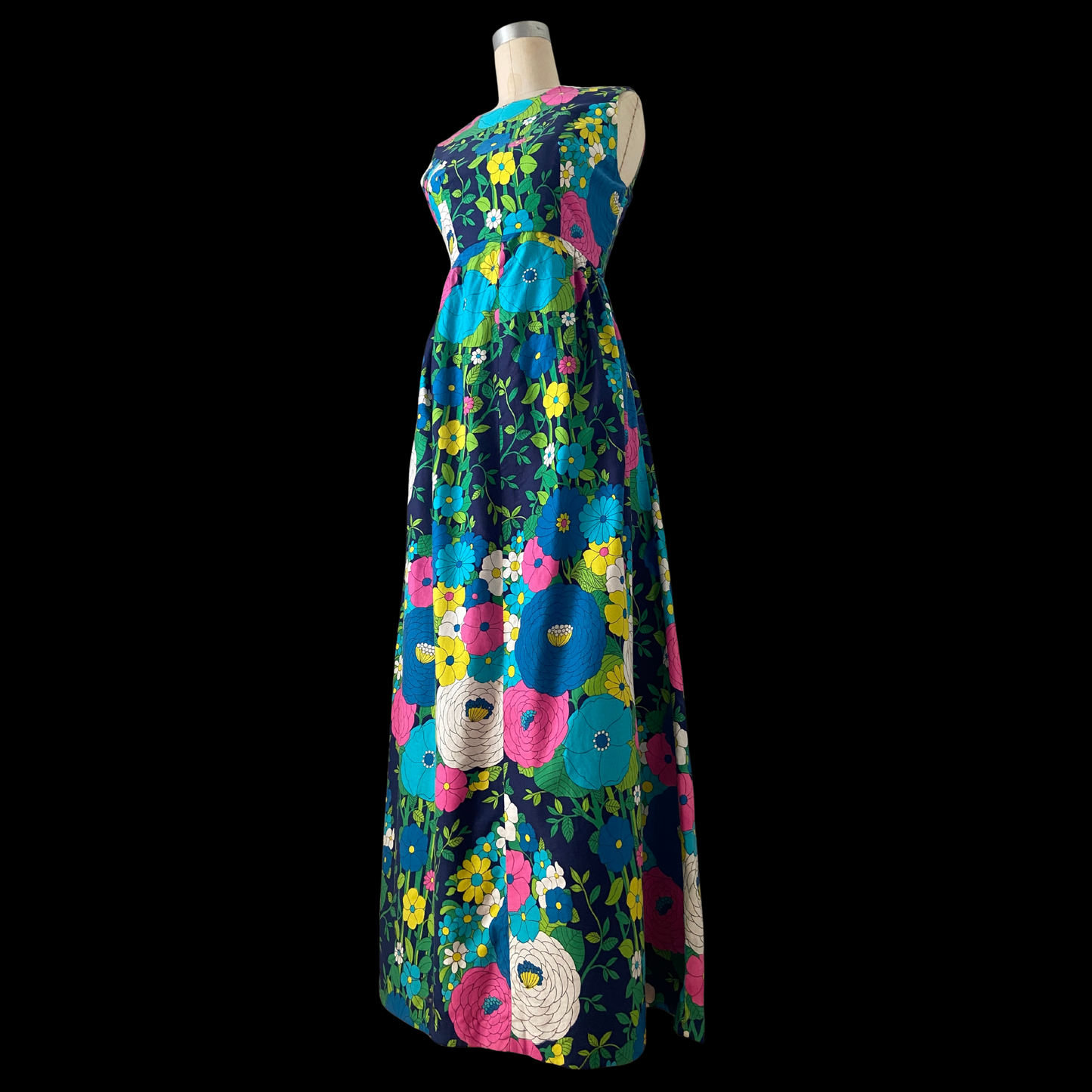 1960s Floral Cotton Maxi Dress